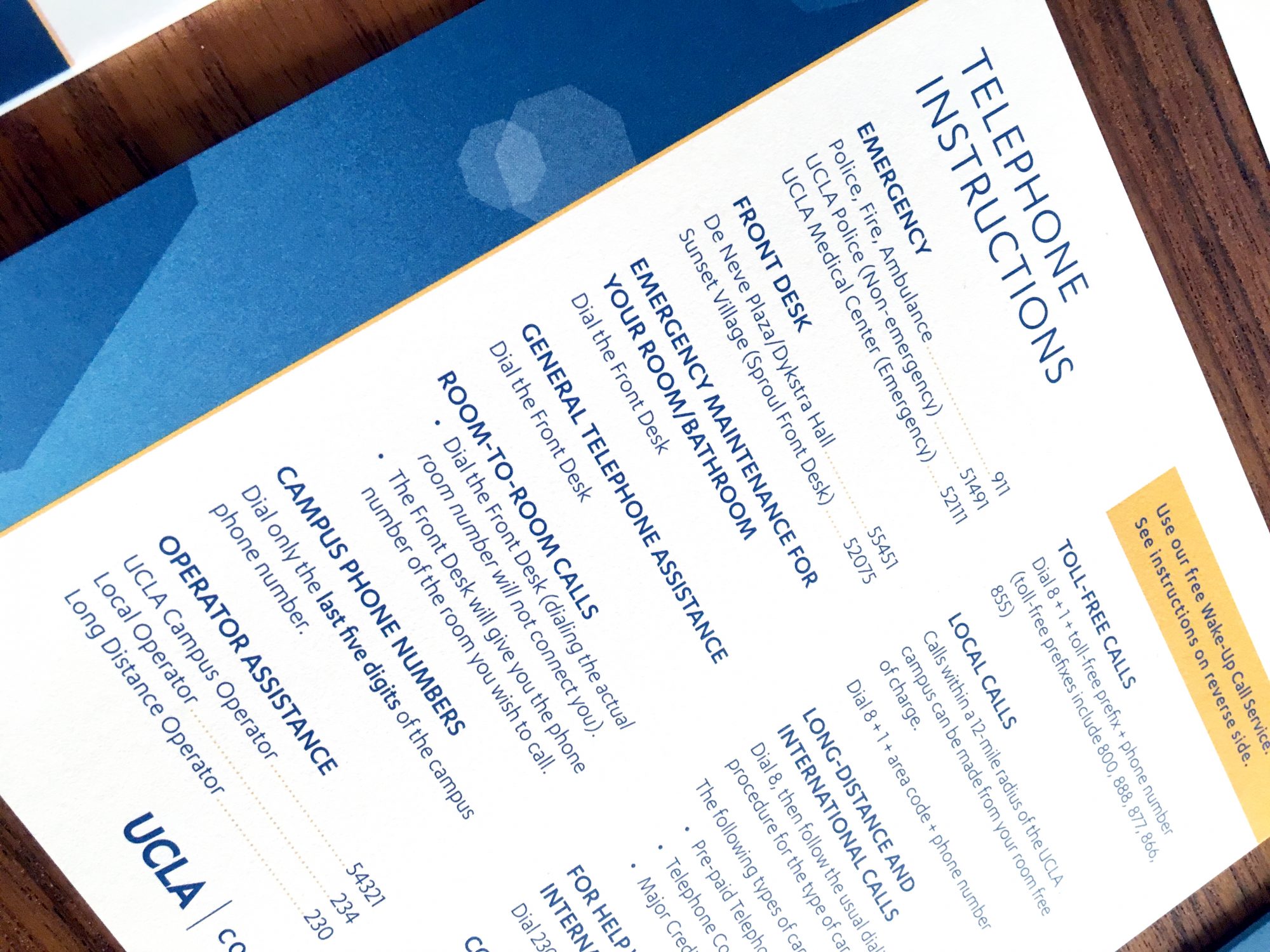 UCLA Conferences & Catering In-Room Materials: Telephone Card