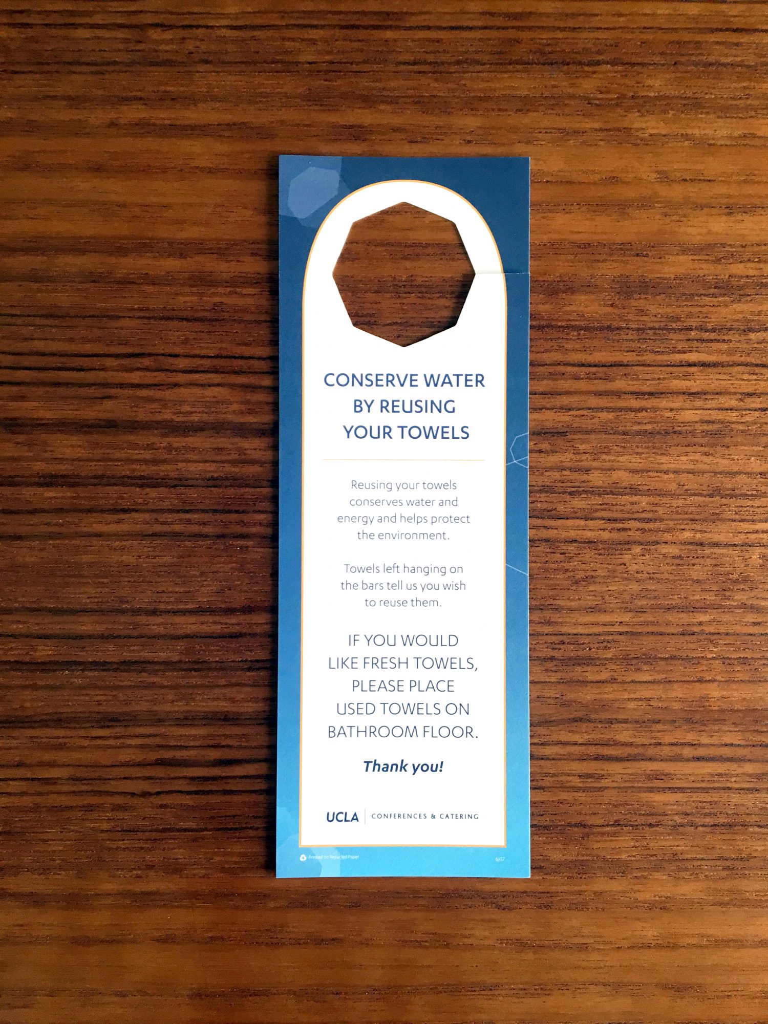 UCLA Conferences & Catering In-Room Materials: Door Hangar