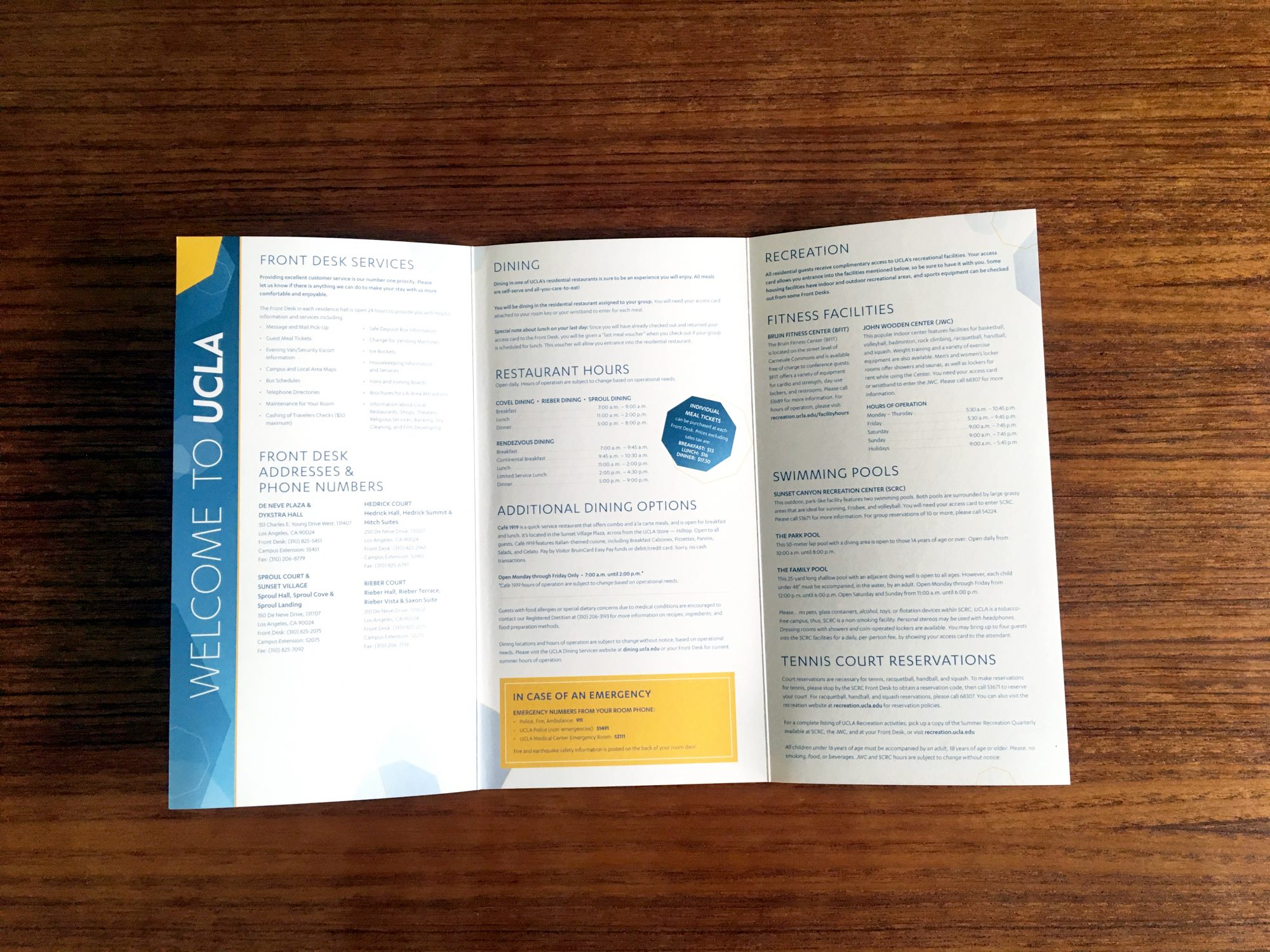UCLA Conferences & Catering In-Room Materials: Brochure Inside Panels